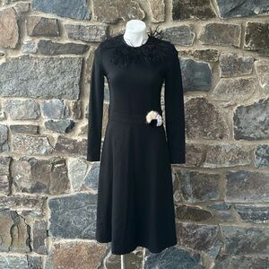 Langdon Women's Black Feathered Evening Gown, Long Sleeve size small